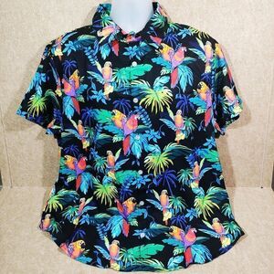 Tropical Vacation Parrot Print Men's Short Sleeve Button Down Shirt #4